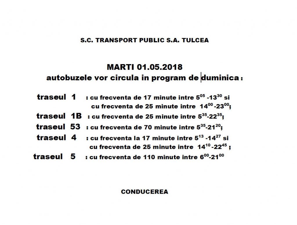 Programul autobuzelor în data de 1 mai